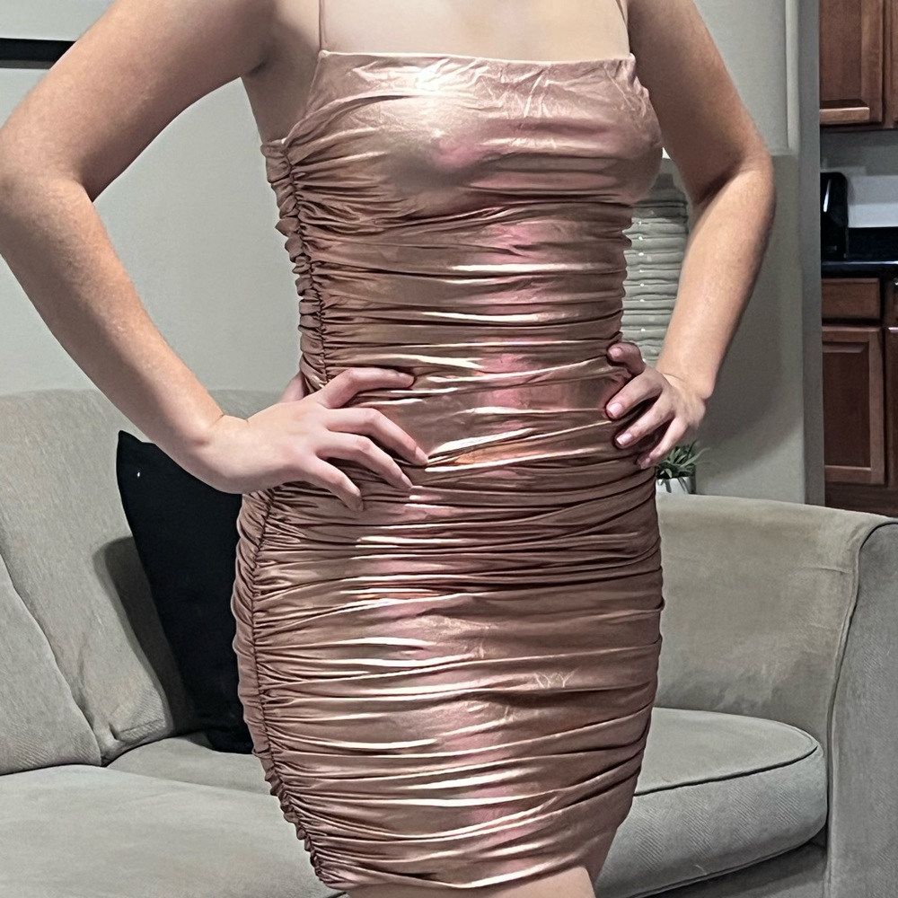 Rose Gold Ruched Bodycon Dress